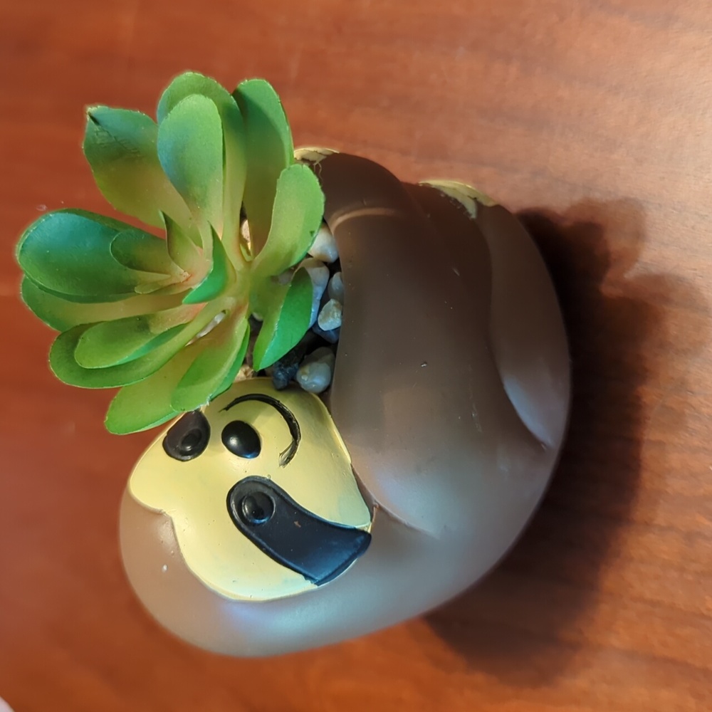 Cement Sloth holding faux succulent Decoration